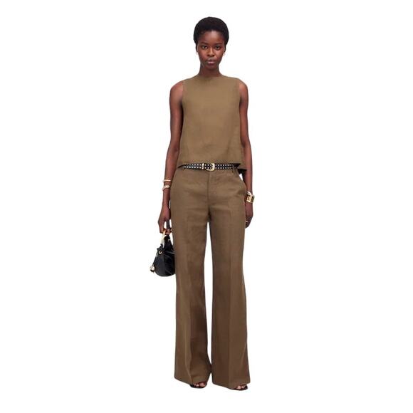 Madewell Zoe Relaxed Wide Leg Linen Pants Safari Khaki Size 00 NWT - Picture 1 of 10